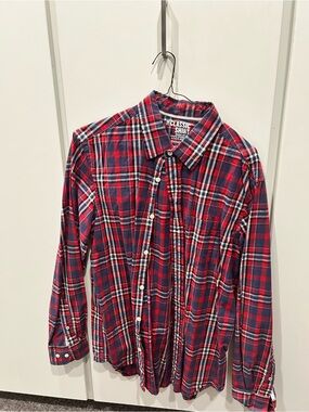 Old Navy Red and Navy Plaid Button-Down Shirt